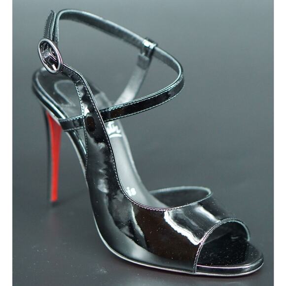 Christian Louboutin So Jenlove 100 Black Patent Sandals Size 35 Ankle Strap $945 - Picture 1 of 12